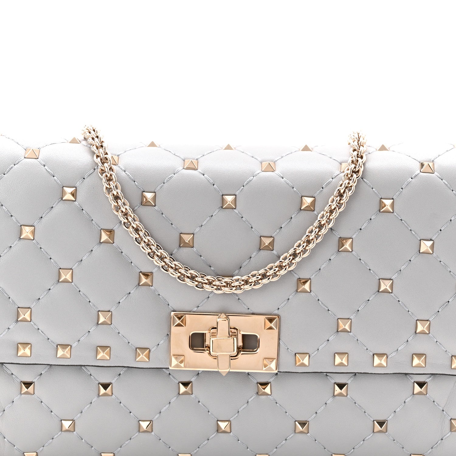 Valentino Garavani Lambskin Rockstud Spike Wallet on Chain Grey 7 of 10