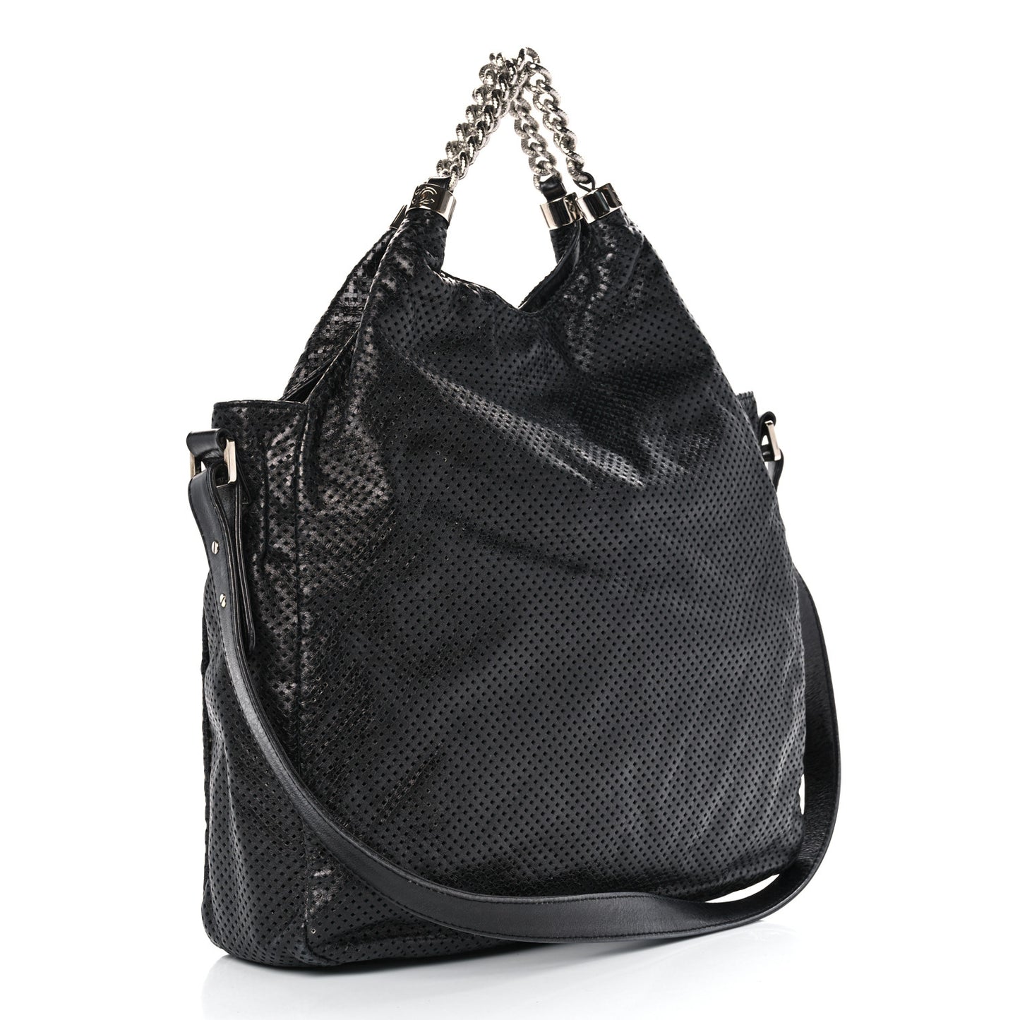 Glazed Calfskin Perforated Medium Rodeo Drive Tote Black