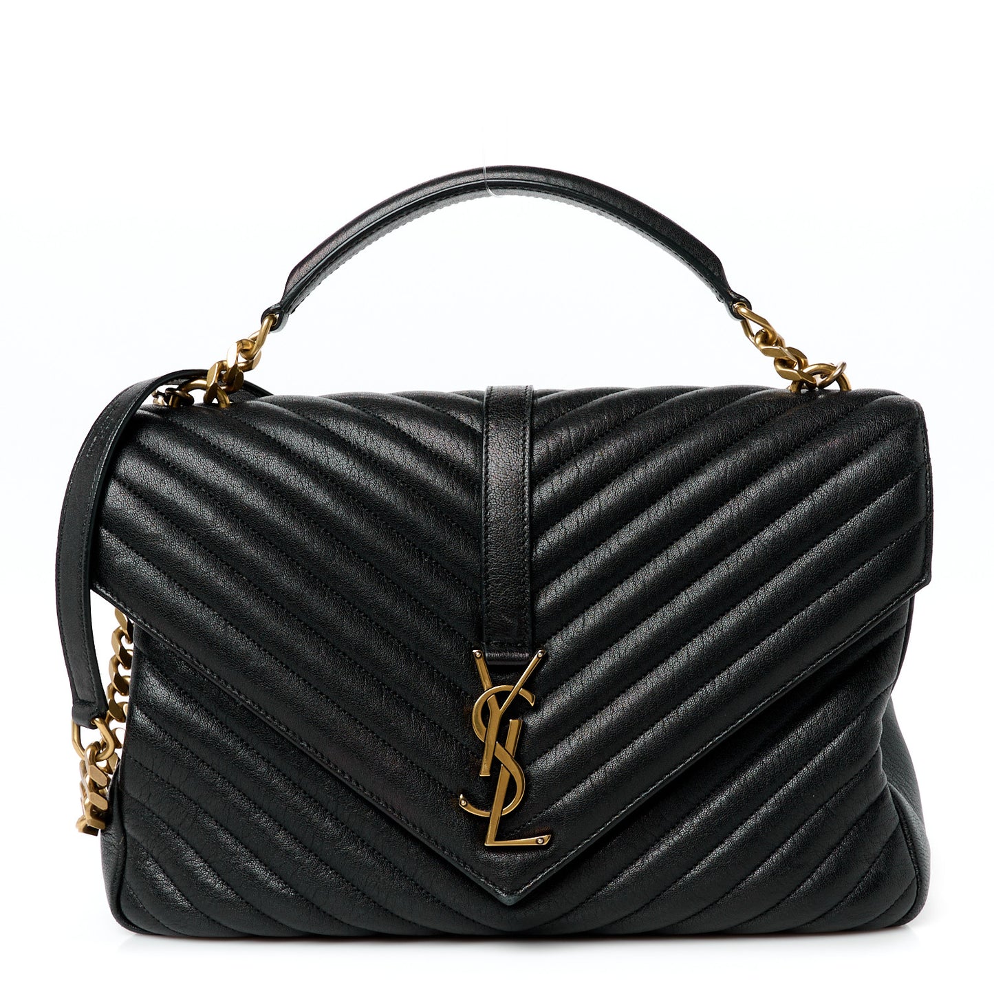 Sheepskin Matelasse Chevron Monogram Large College Bag Black