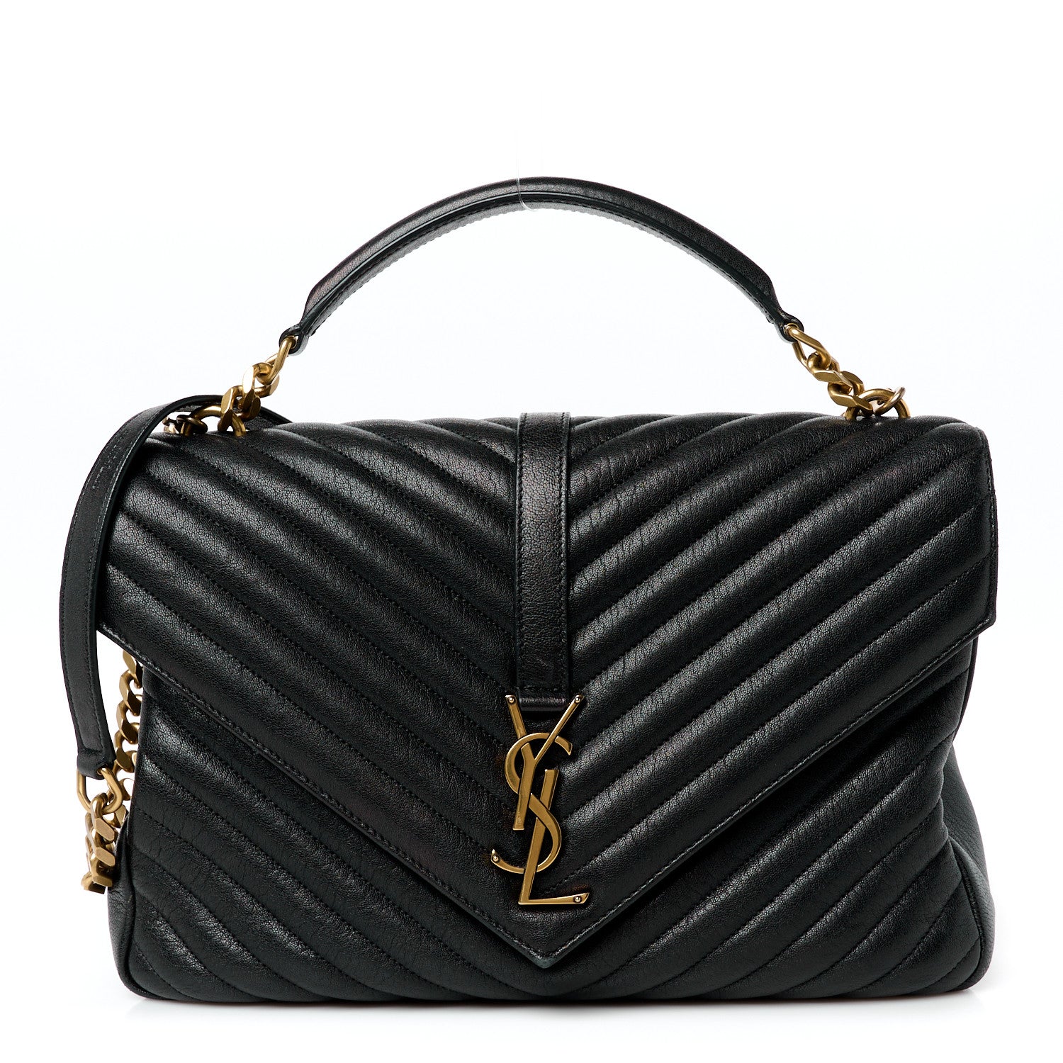 Saint Laurent Sheepskin Matelasse Chevron Monogram Large College Bag Black 1 of 11