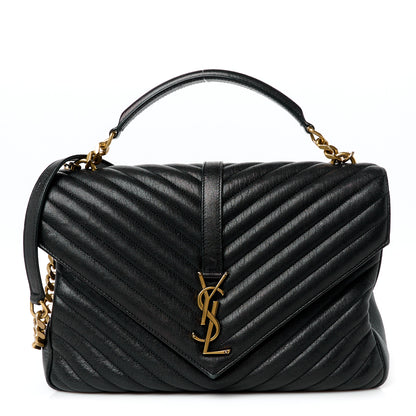 Saint Laurent Sheepskin Matelasse Chevron Monogram Large College Bag Black 1 of 11