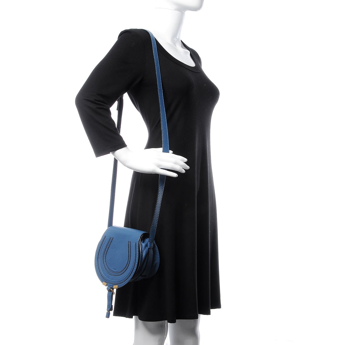 Calfskin Mini Marcie Round Crossbody Bag Royal Navy