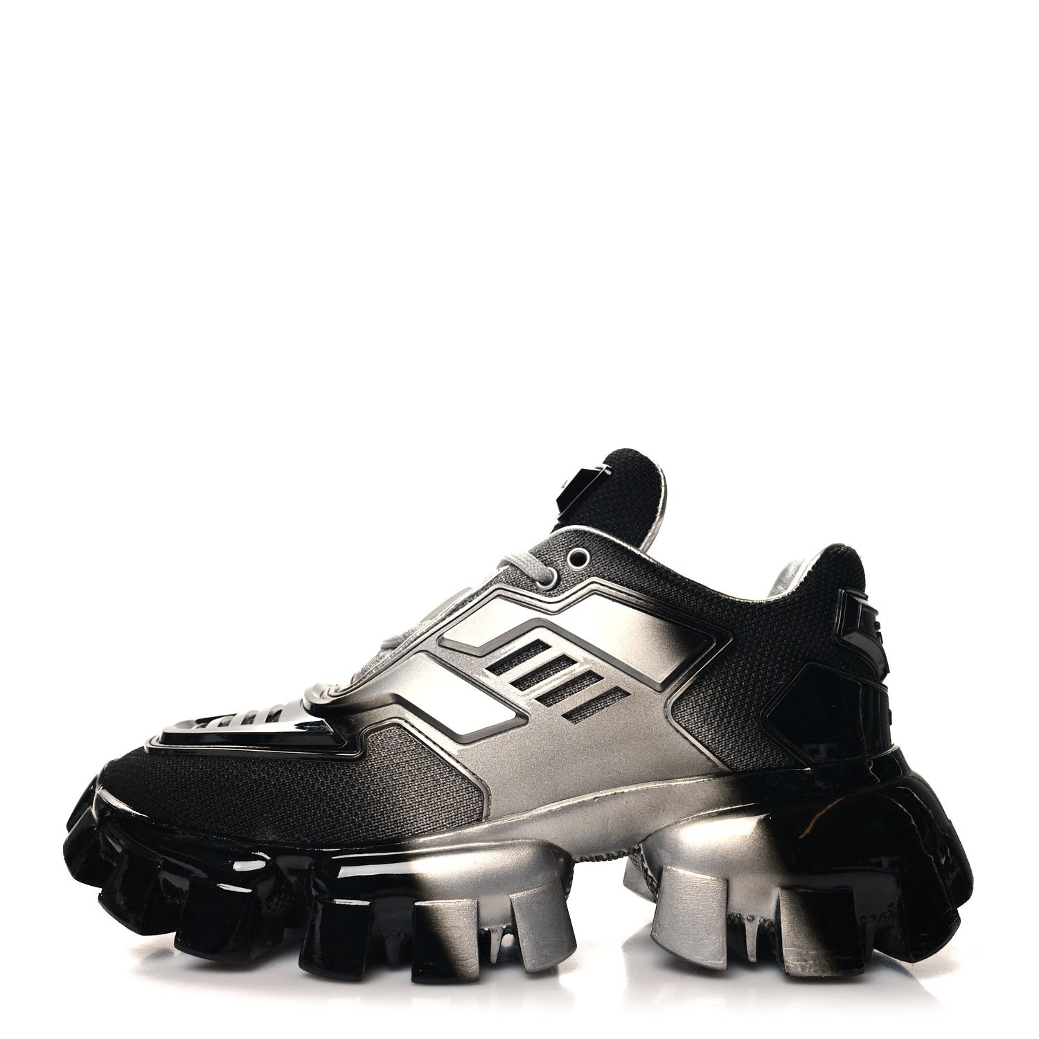 Prada Rubber Technical Knit Fabric Cloudbust Thunder Sneakers 35 Argento Black 1 of 9