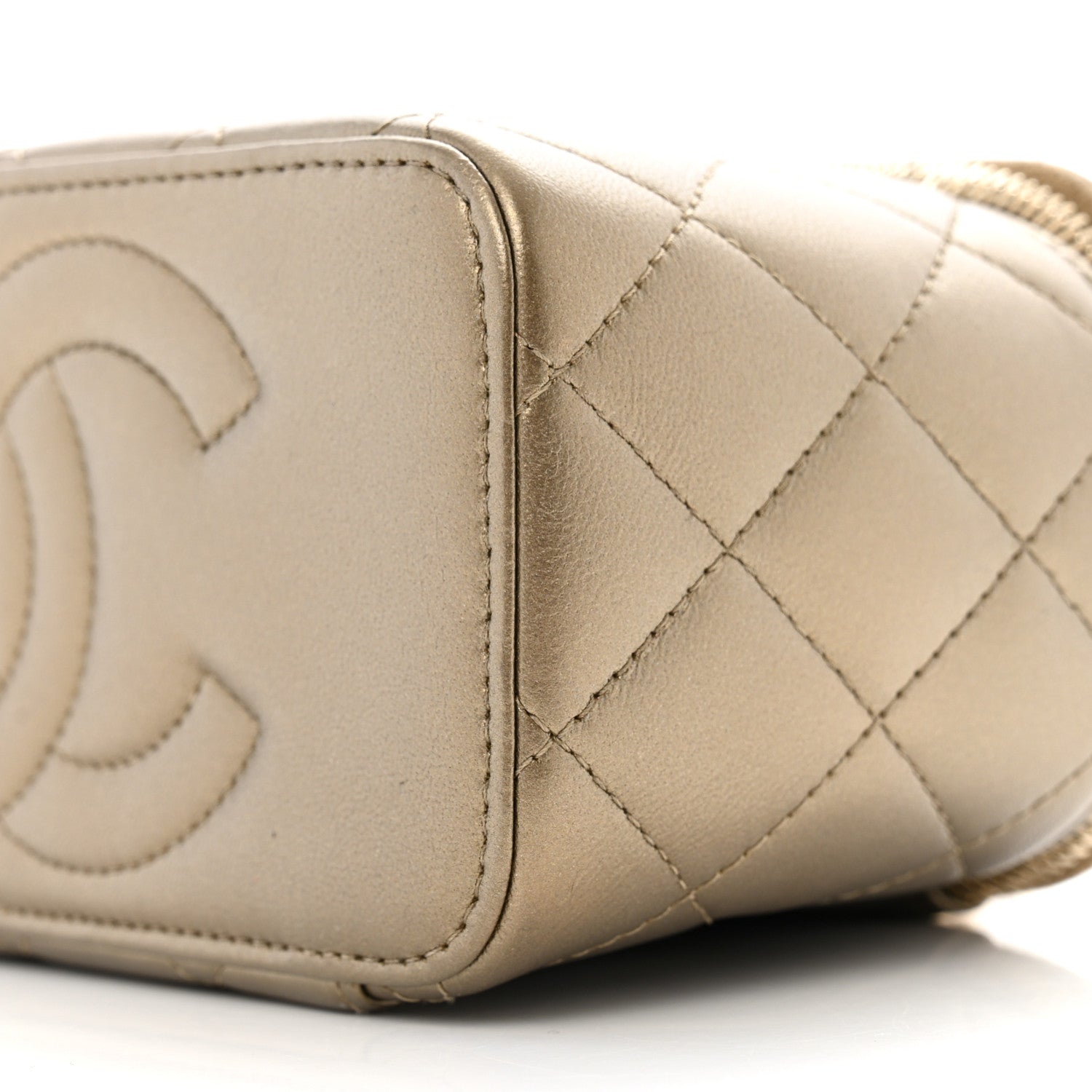 Chanel Metallic Lambskin Quilted Small CC Vanity Case With Chain Gold Gold 10 of 14