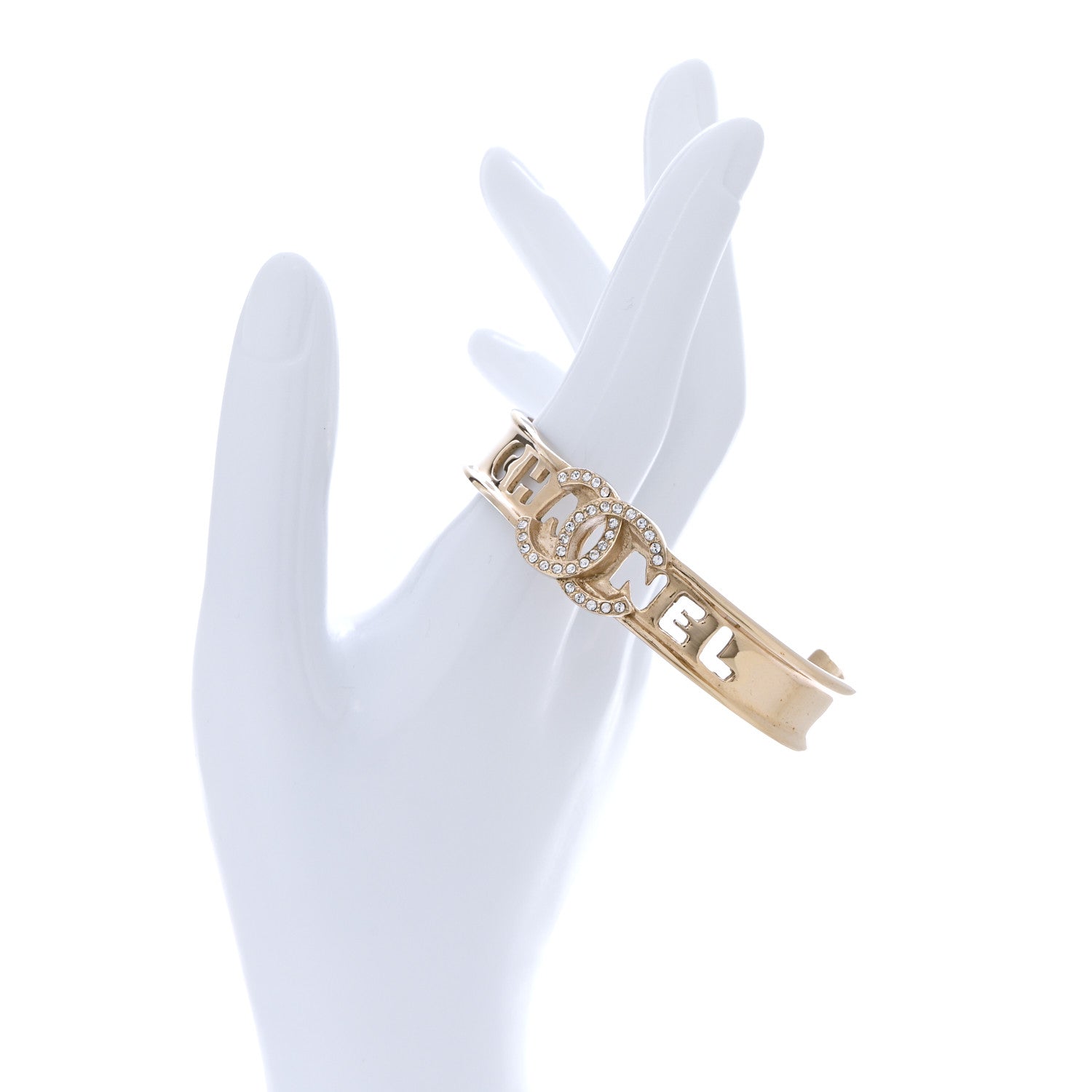 Chanel Crystal CC Cuff Bracelet M Gold 2 of 5
