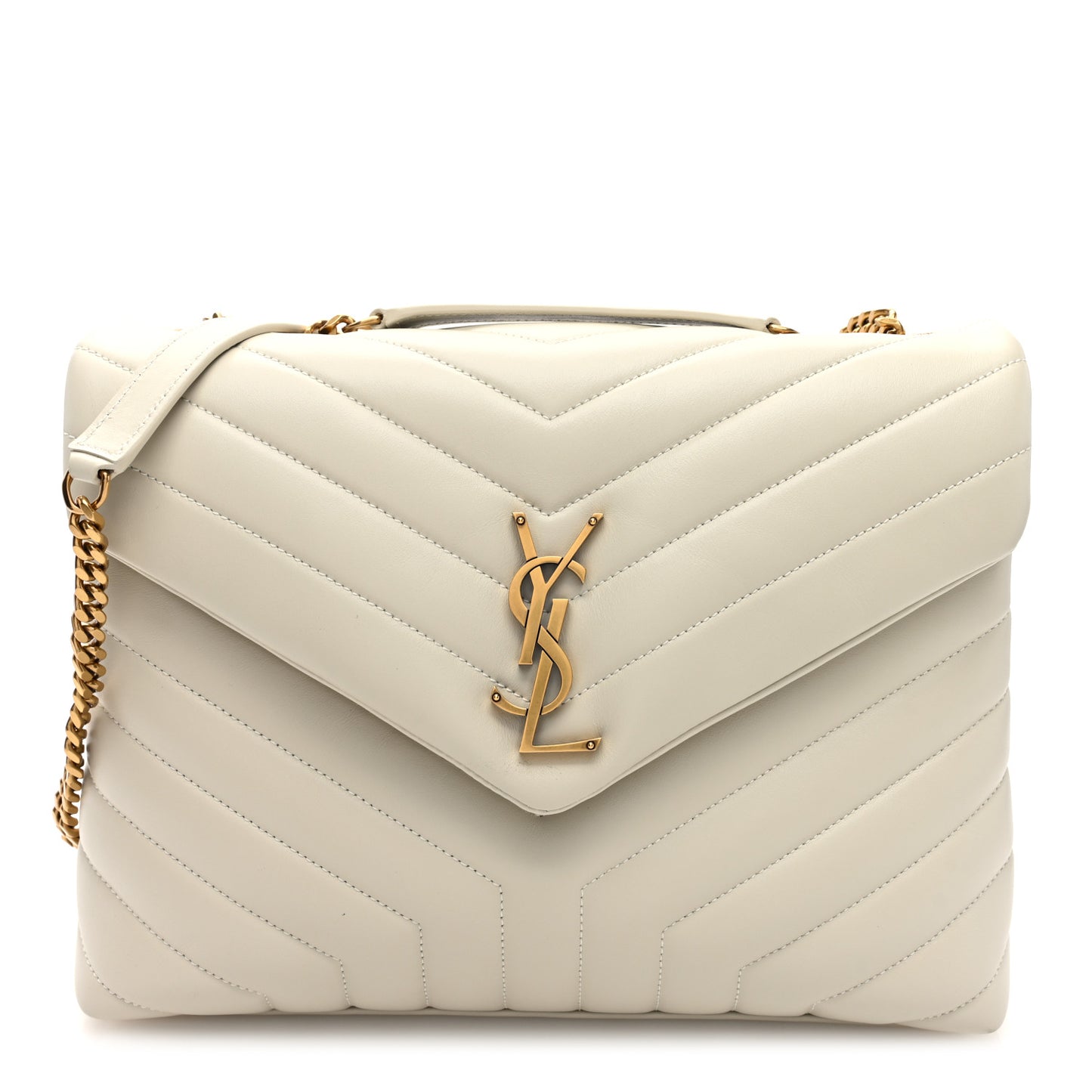 Calfskin Y Quilted Monogram Medium Loulou Chain Satchel Crema Soft