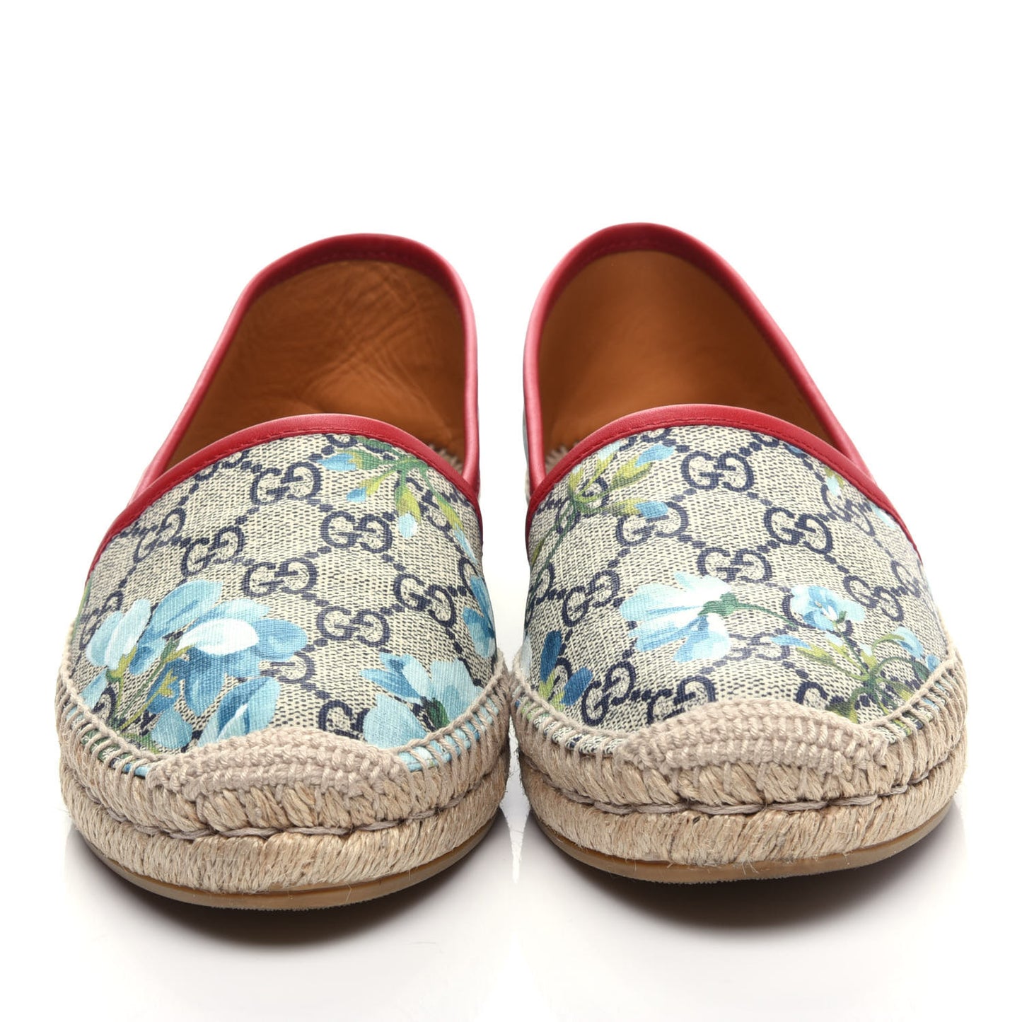 GG Supreme Monogram Blooms Espadrilles 37.5 Beige Blue Navy Hibiscus Red
