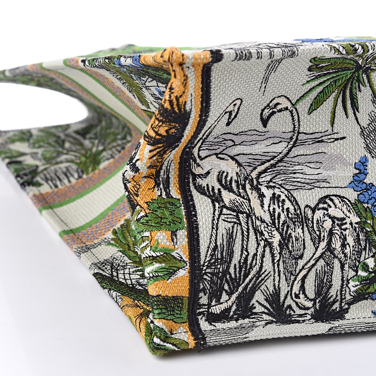 Canvas Embroidered Toile De Jouy Tropicalia Book Tote Green