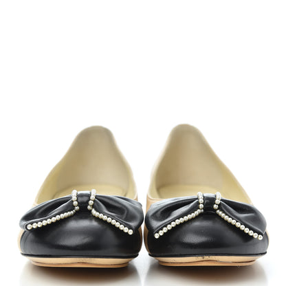 Chanel Lambskin Pearl Bow Ballerina Flats 37 Beige Black 2 of 16