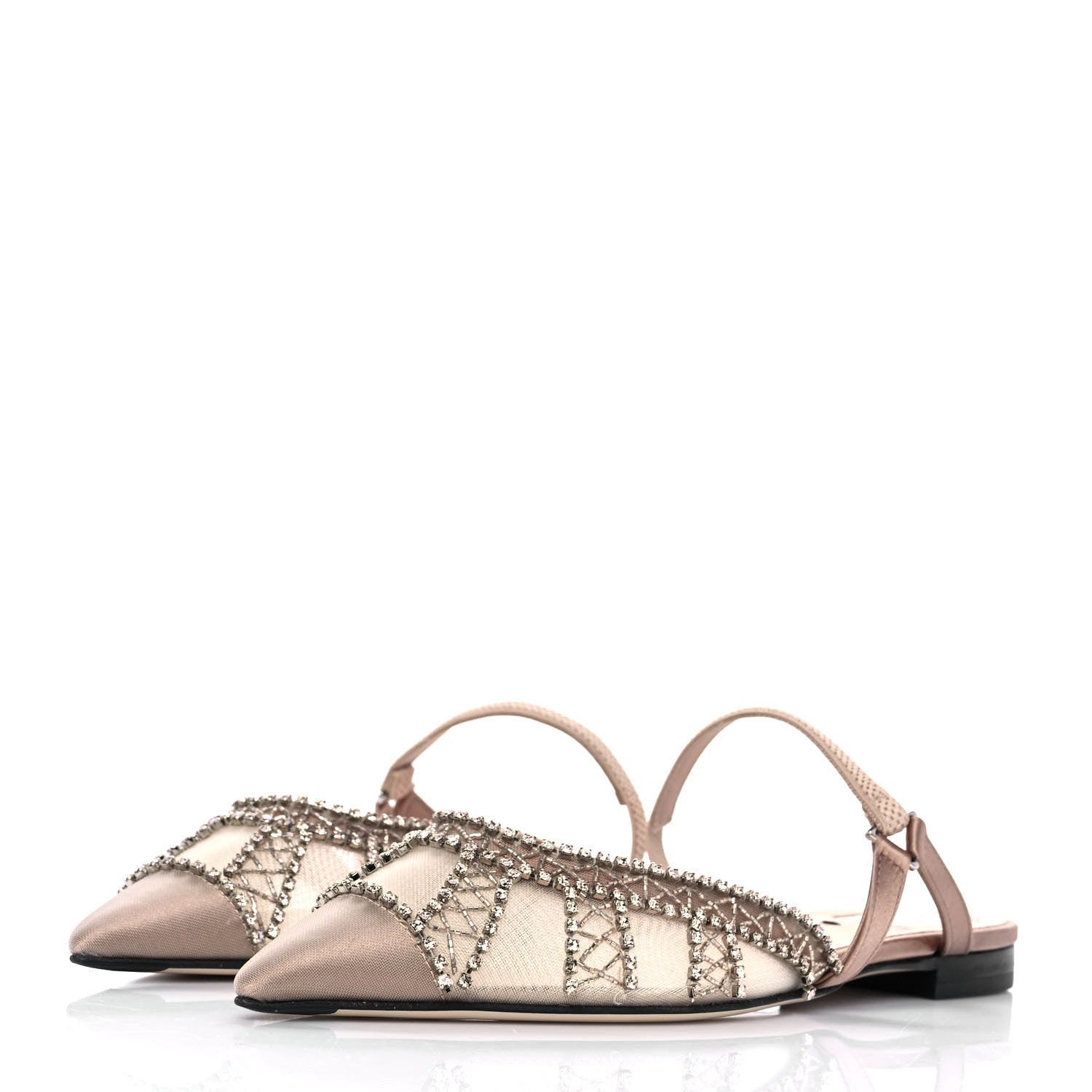 Fendi Satin Technical Mesh Colibri Crystal Embellished Mule 38.5 Nude 6 of 17