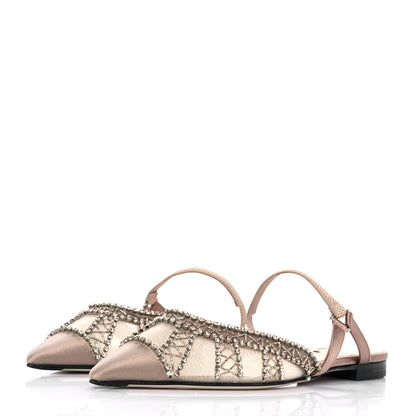Fendi Satin Technical Mesh Colibri Crystal Embellished Mule 38.5 Nude 6 of 17