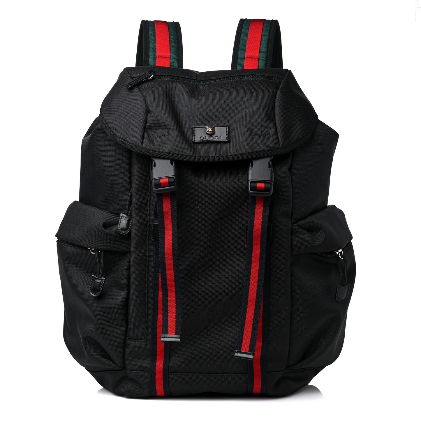 Techno Canvas Web Double Buckle Backpack Black