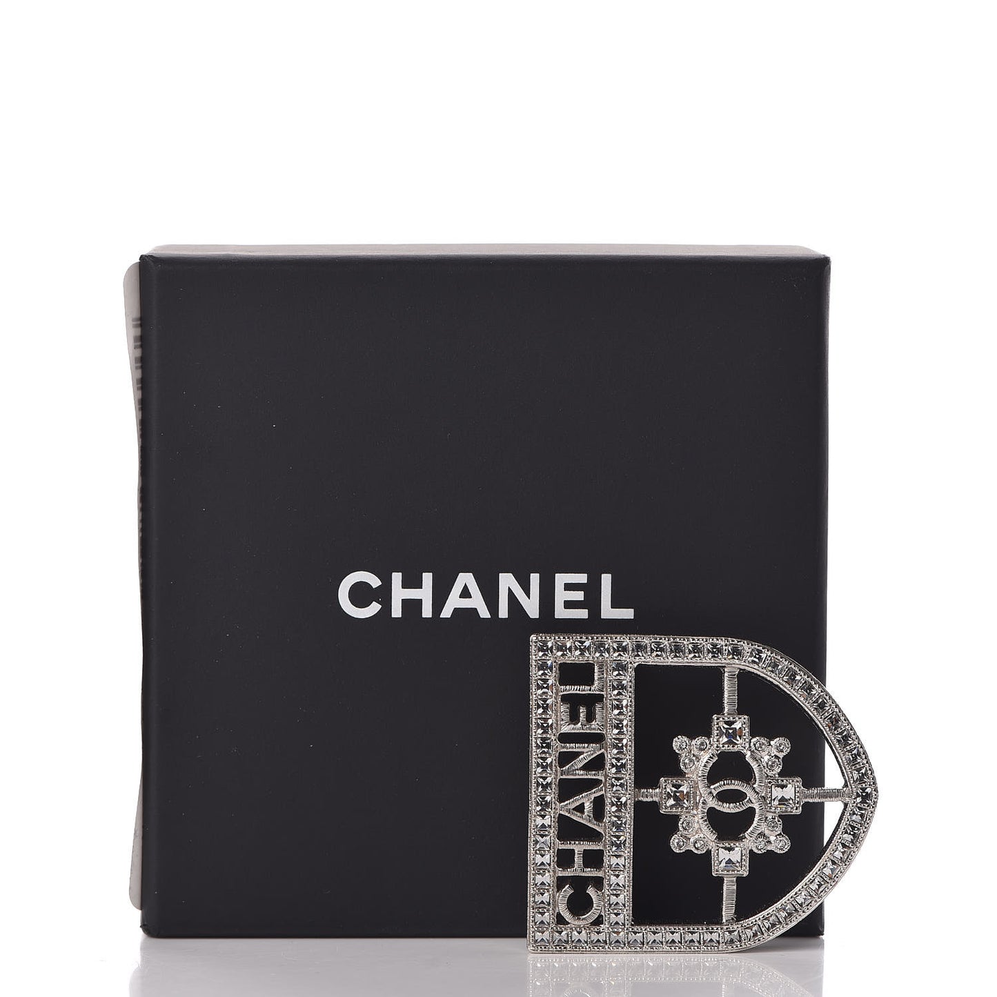 Swarovski Baguette Crystal CC Shield Brooch Silver