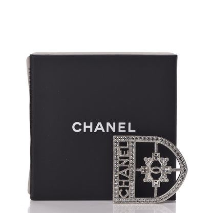 Chanel Swarovski Baguette Crystal CC Shield Brooch Silver 5 of 5