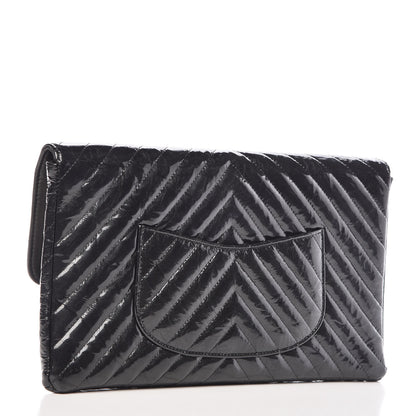 Chanel Patent Metallic Crumpled Calfskin Chevron Quilted Envelope Clutch Black 3 of 10