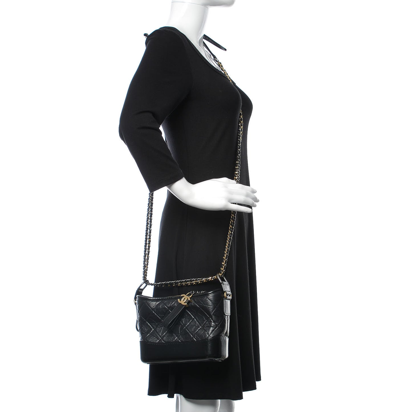 Aged Calfskin Quilted Small Gabrielle Hobo Black