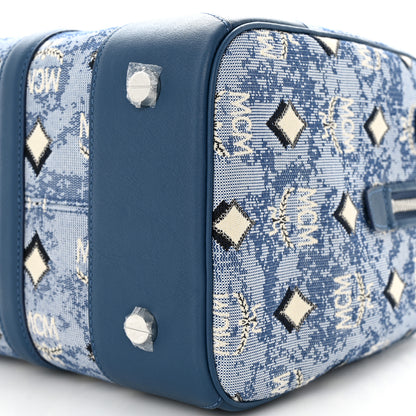 MCM Vintage Jacquard Monogram Aren Traveler Weekender Duffle Bag Blue 9 of 11