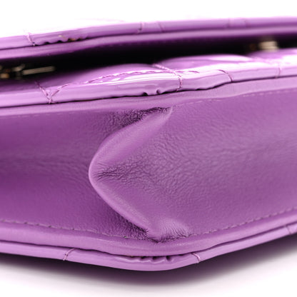 Chanel Patent Calfskin Quilted Wallet On Chain WOC Purple 10 of 12