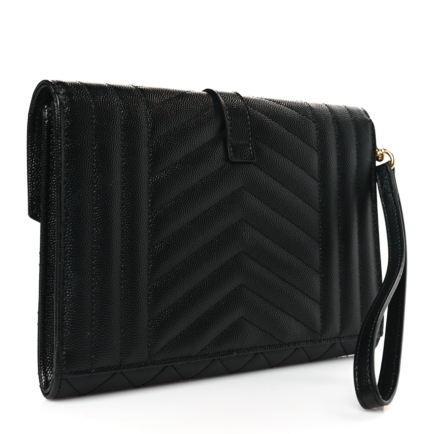 Saint Laurent Grain De Poudre Textured Mixed Matelasse Triquilt Monogram Clutch Black 3 of 10