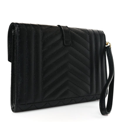 Saint Laurent Grain De Poudre Textured Mixed Matelasse Triquilt Monogram Clutch Black 3 of 10