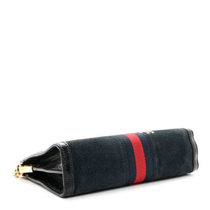 Gucci Suede Patent Web Dragon Embroidered Small Ophidia Chain Shoulder Bag Blue Black 4 of 11