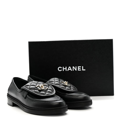 Chanel Lambskin Quilted CC Turnlock Loafers 40 Black 10 of 10