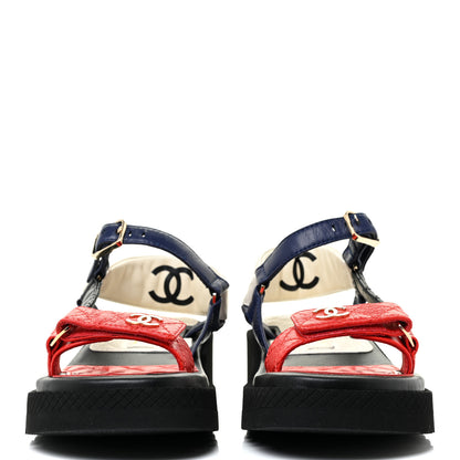 Chanel Lambskin Logo Platform Sandals 35.5 Red Black Ivory Navy Blue 2 of 9