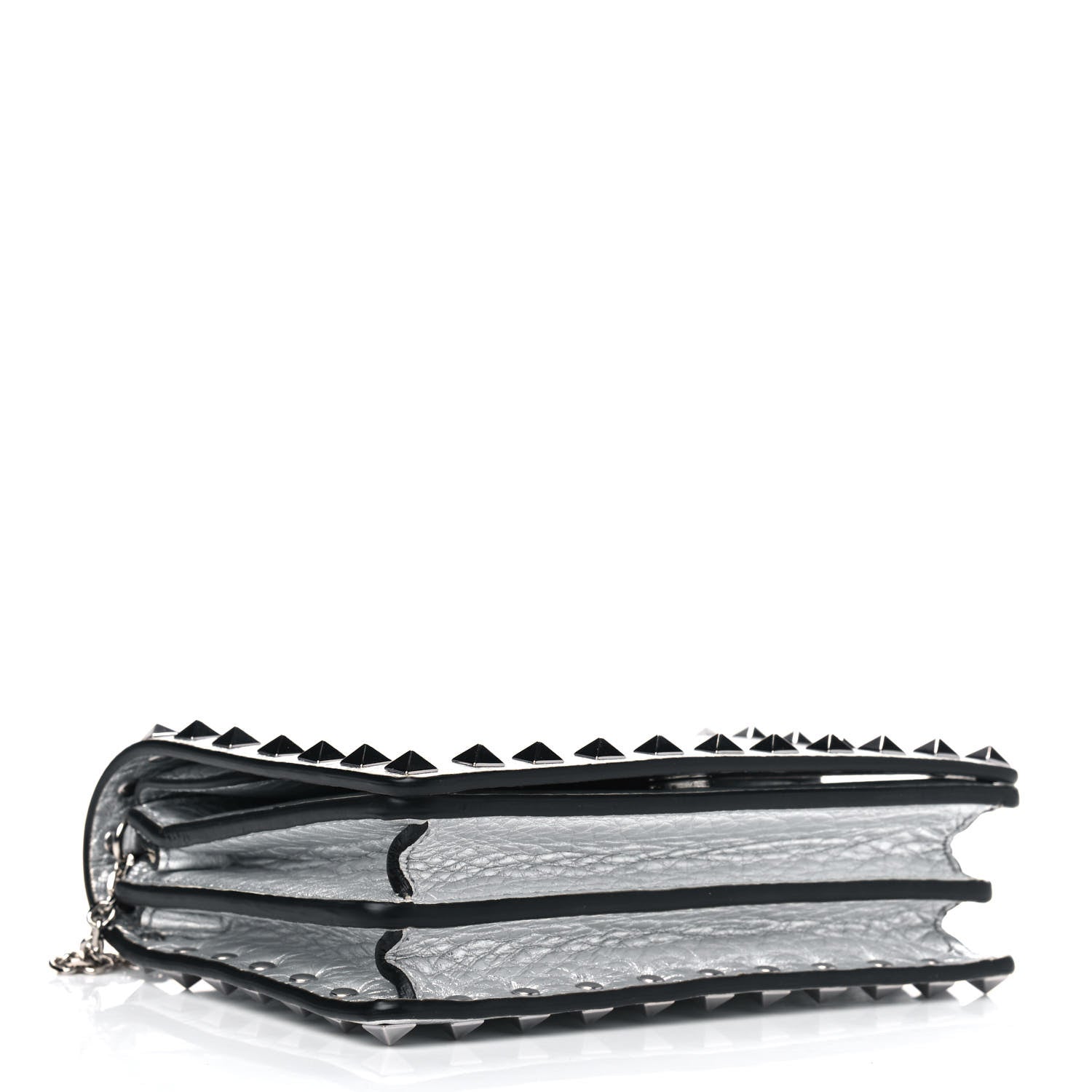 Valentino Garavani Metallic Pebbled Calfskin Rockstud Wallet on Chain Silver 3 of 5