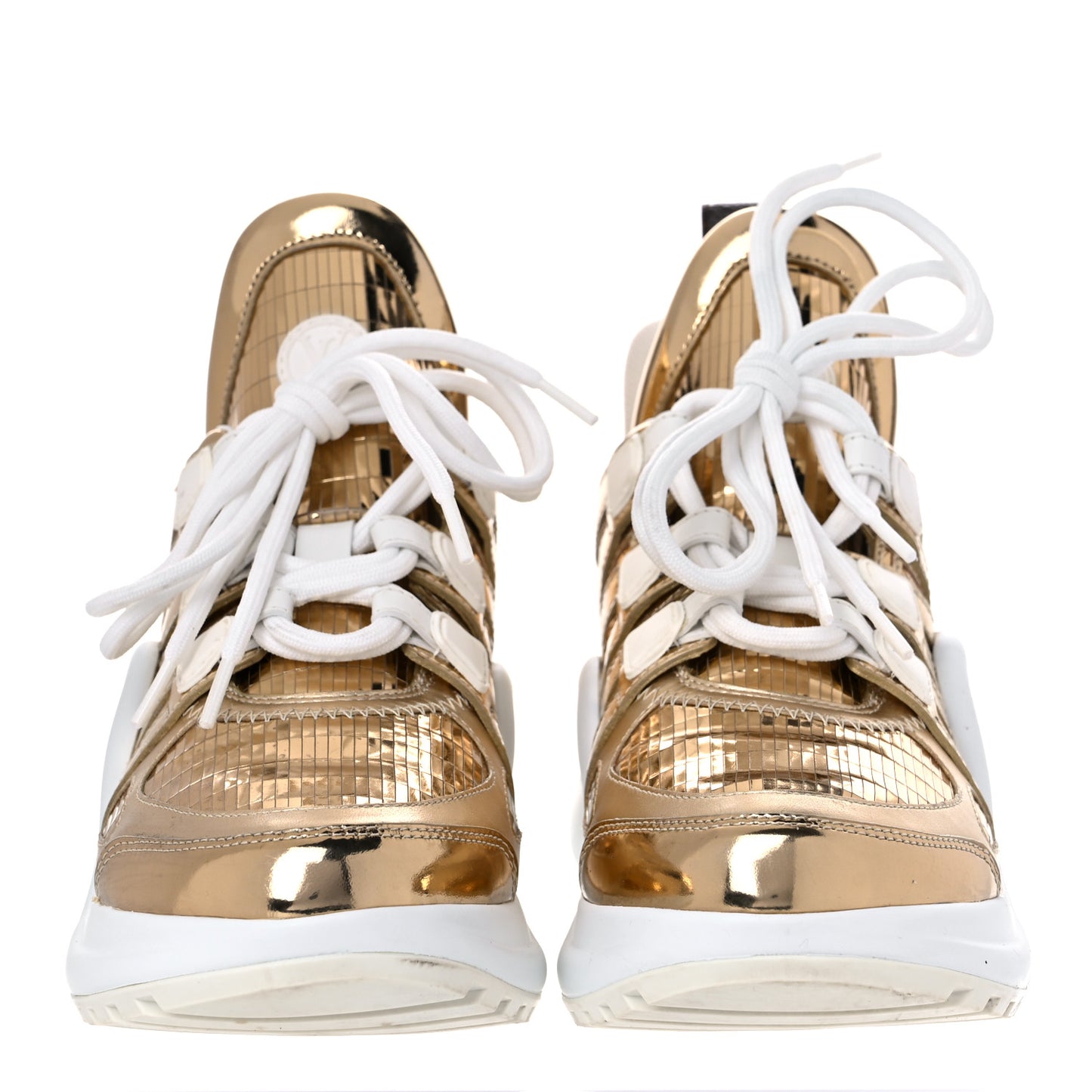 Metallic Calfskin Technical Nylon LV Archlight Sneakers 36 Gold White