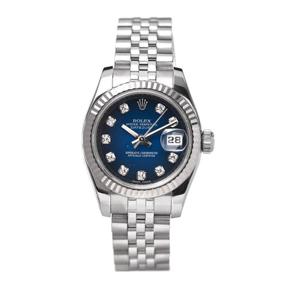 Rolex Stainless Steel 18K White Gold Diamond 26mm Oyster Perpetual Datejust Watch Blue Gradient 179174 1 of 6
