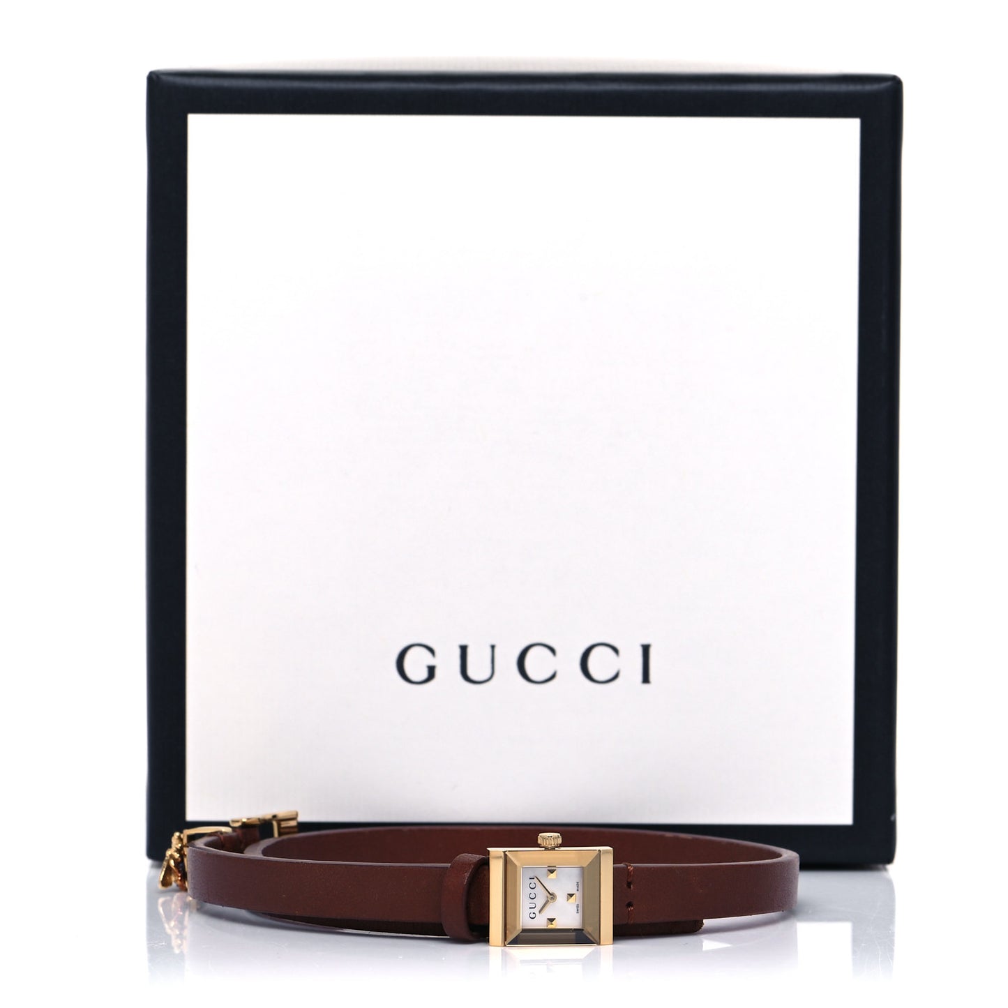 Stainless Steel Calfskin Mother of Pearl 14mm G-Frame Square Double Wrap Quartz Watch