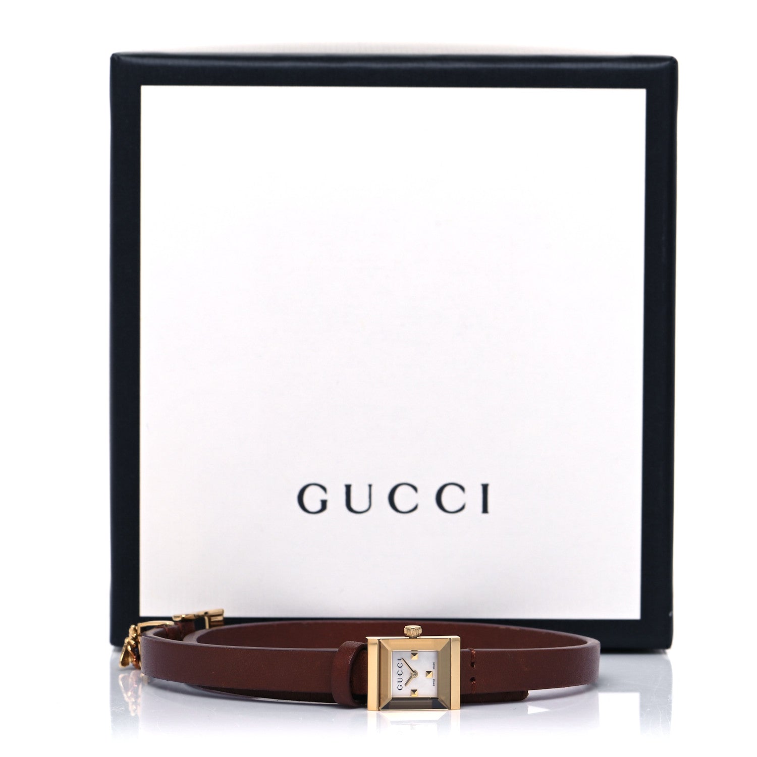 Gucci Stainless Steel Calfskin Mother of Pearl 14mm G-Frame Square Double Wrap Quartz Watch 5 of 5