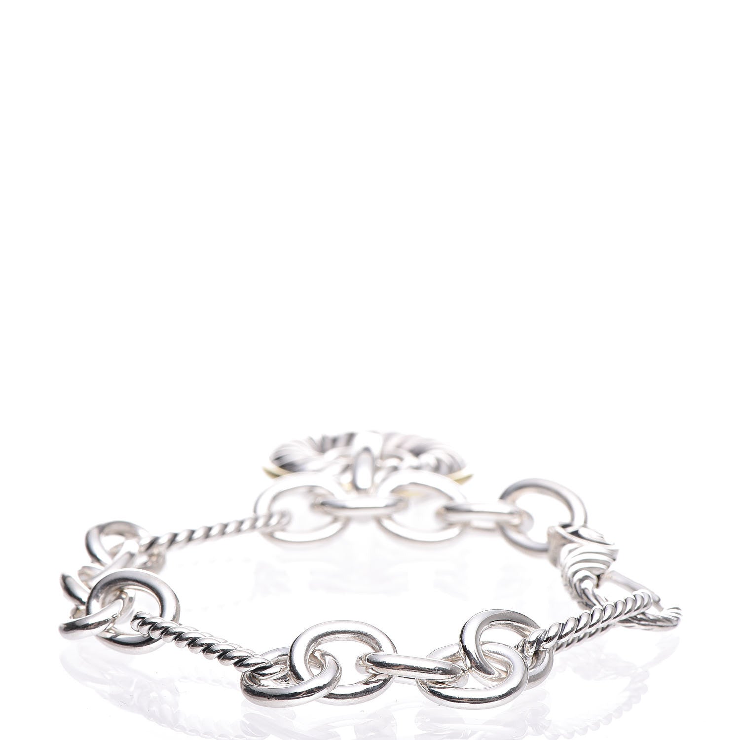 David Yurman Sterling Silver 18K Yellow Gold Carved Cable Disc Bracelet 3 of 7