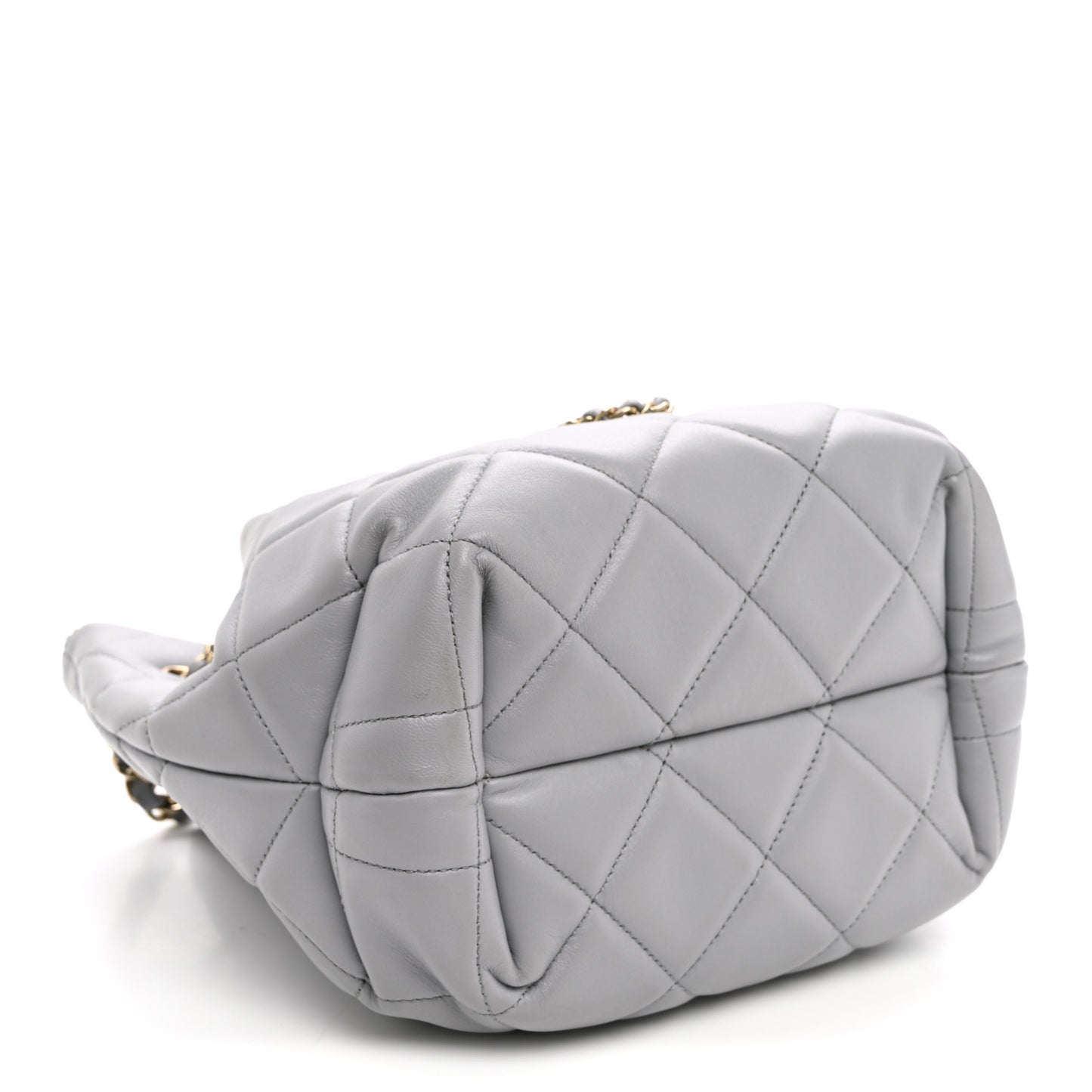 Lambskin Quilted CC Dweller Drawstring Bucket Bag Light Grey