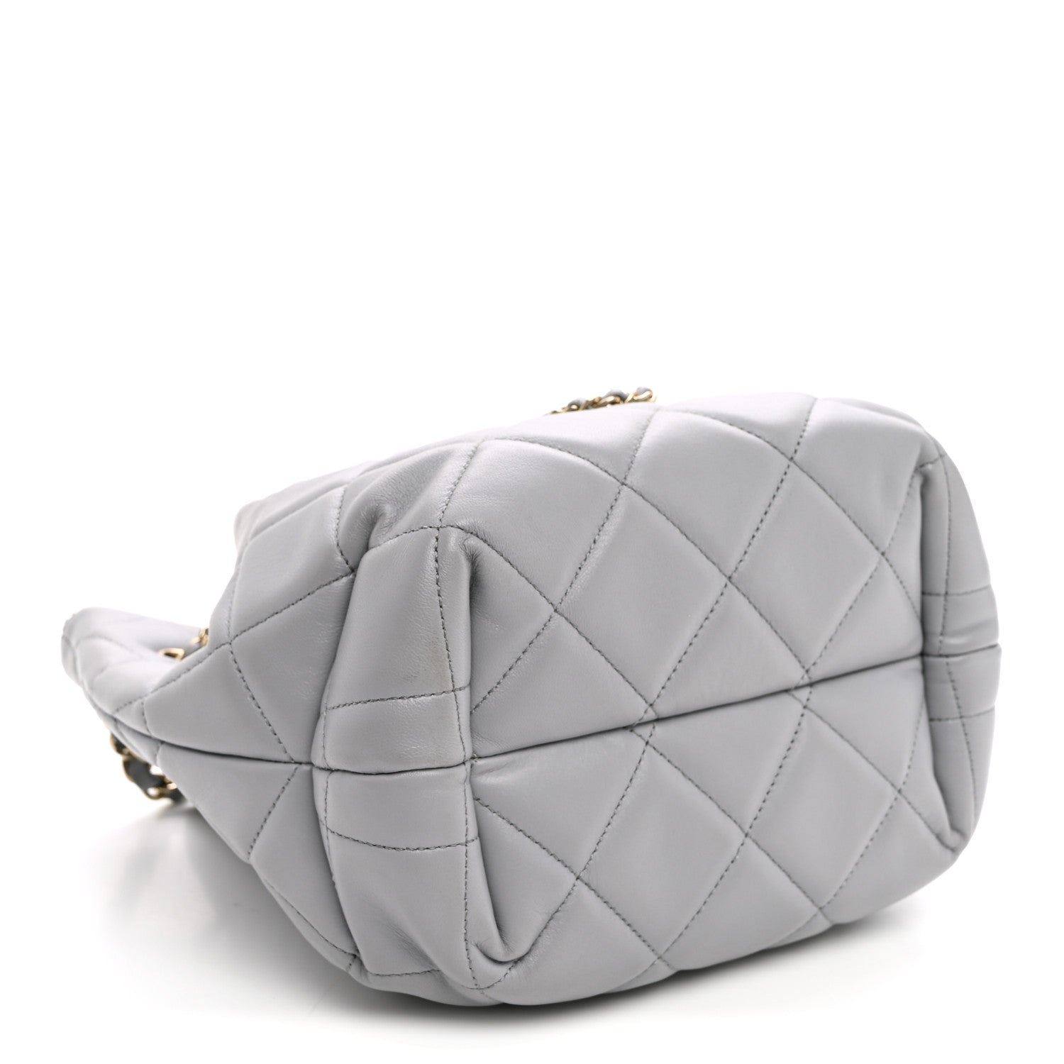Chanel Lambskin Quilted CC Dweller Drawstring Bucket Bag Light Grey 4 of 10