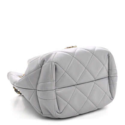 Chanel Lambskin Quilted CC Dweller Drawstring Bucket Bag Light Grey 4 of 10