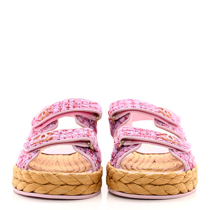 Chanel Tweed Patent Calfskin Velcro Dad Sandals 41 Light Purple Pink Red 2 of 8