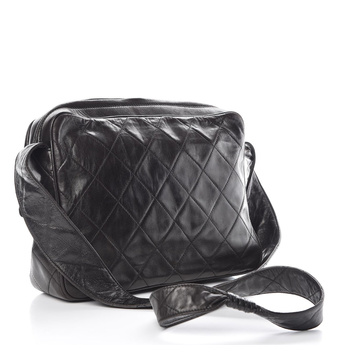 Lambskin Quilted Tassel Camera Case Black