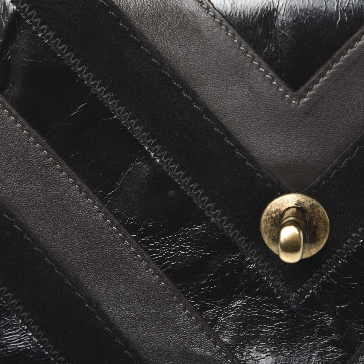 Chanel Suede Lambskin Glazed Calfskin Lady Vintage Chevron Flap Black Brown 16 of 16