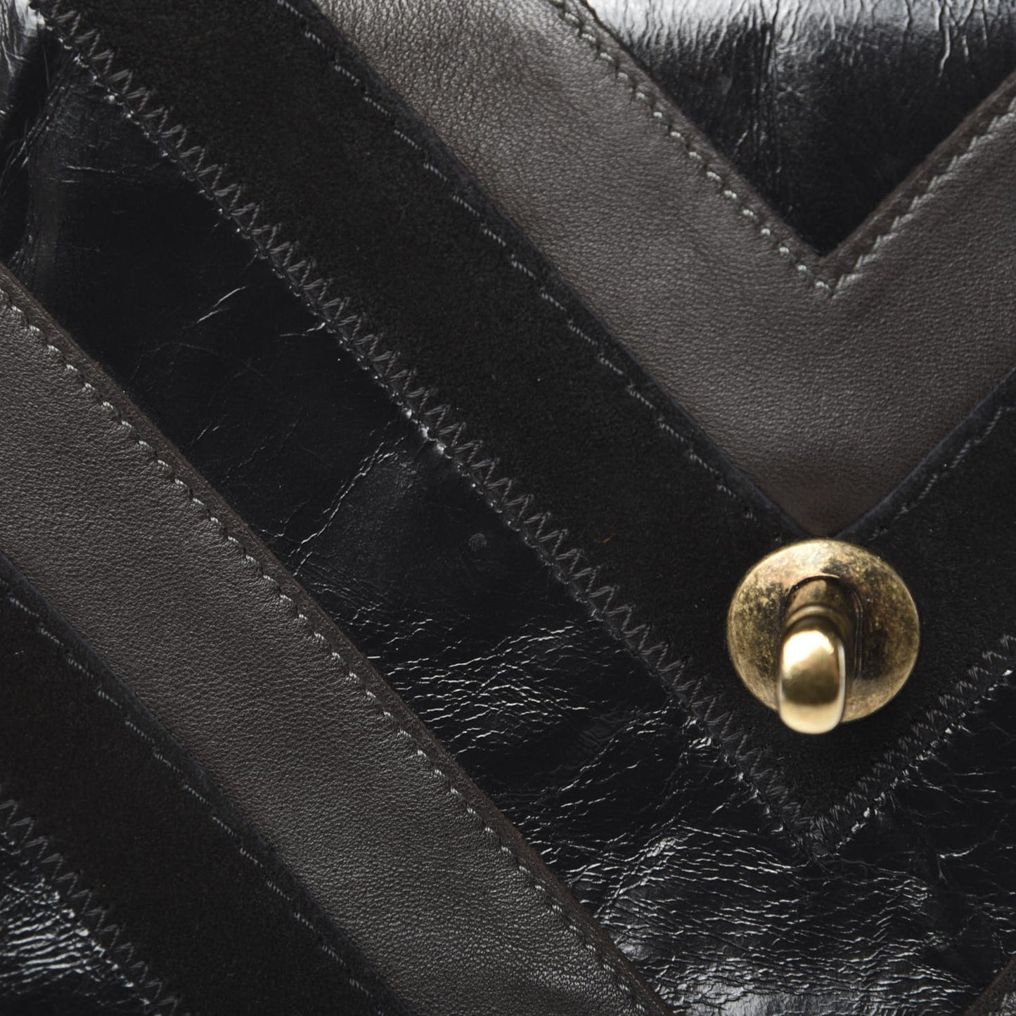 Suede Lambskin Glazed Calfskin Lady Vintage Chevron Flap Black Brown