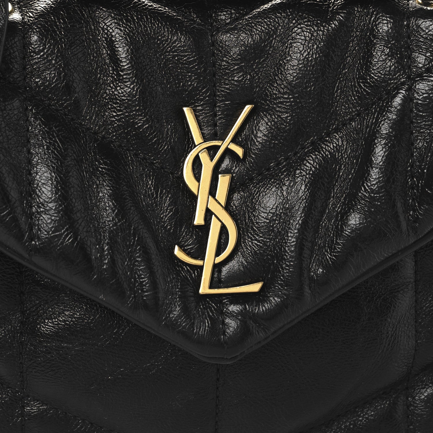 Saint Laurent Crinkled Calfskin Quilted Toy Loulou Puffer Monogram Chain Satchel Black 8 of 11