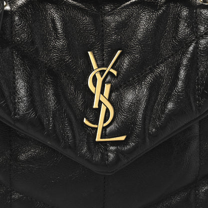 Saint Laurent Crinkled Calfskin Quilted Toy Loulou Puffer Monogram Chain Satchel Black 8 of 11