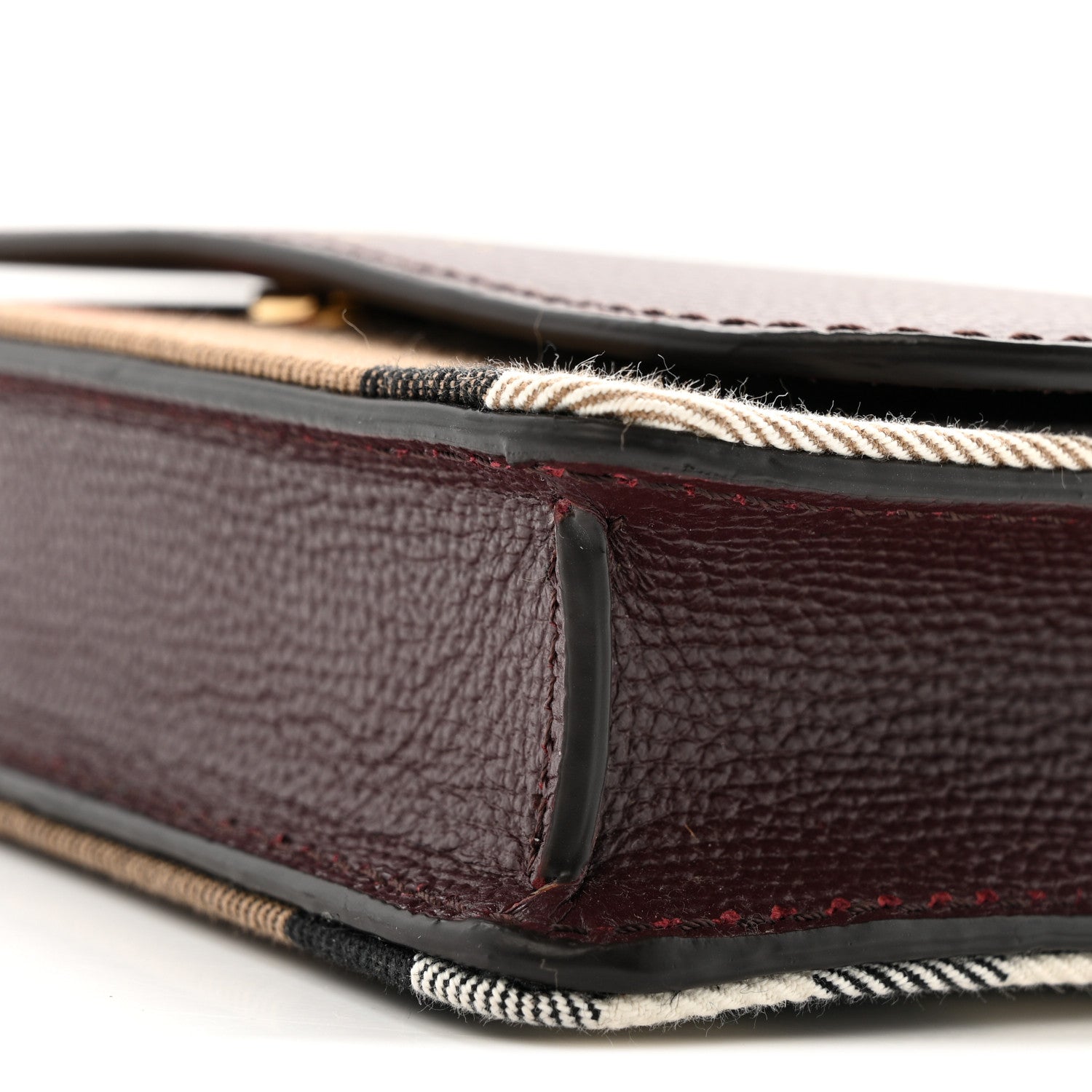 Burberry Grained Calfskin House Check Tartan Mix Hampshire Wallet On Chain Mahogany Red 9 of 9