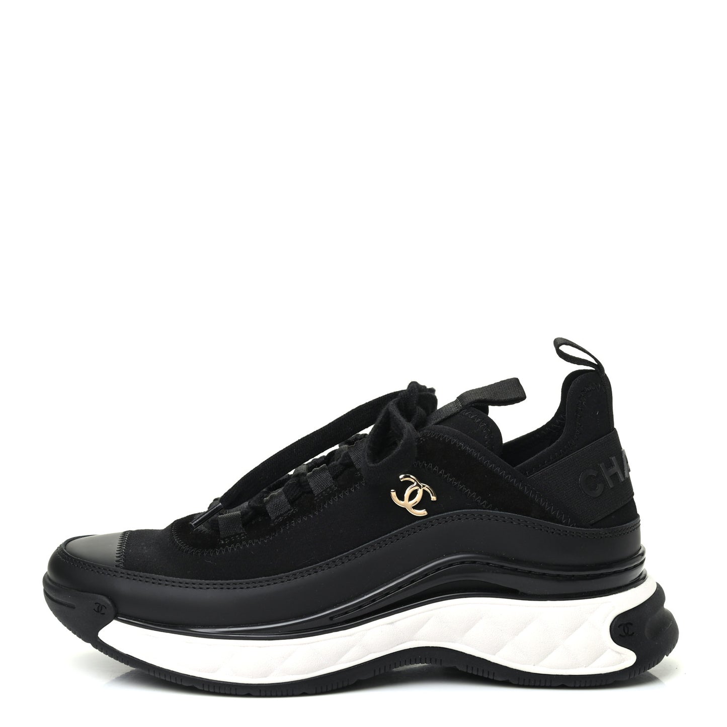 Velvet Calfskin Mixed Fibers CC Sneakers 36.5 Black