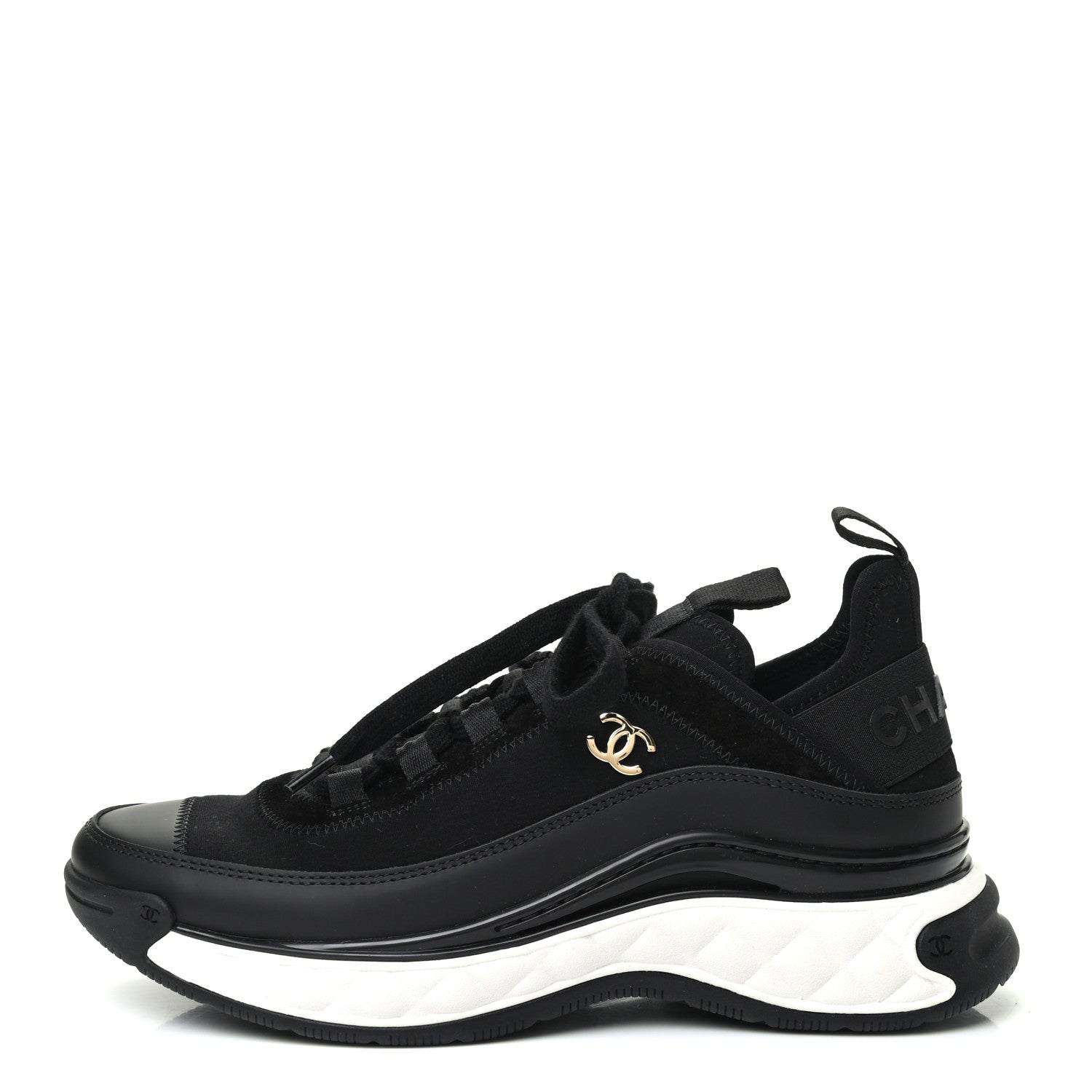 Chanel Velvet Calfskin Mixed Fibers CC Sneakers 36.5 Black 1 of 9