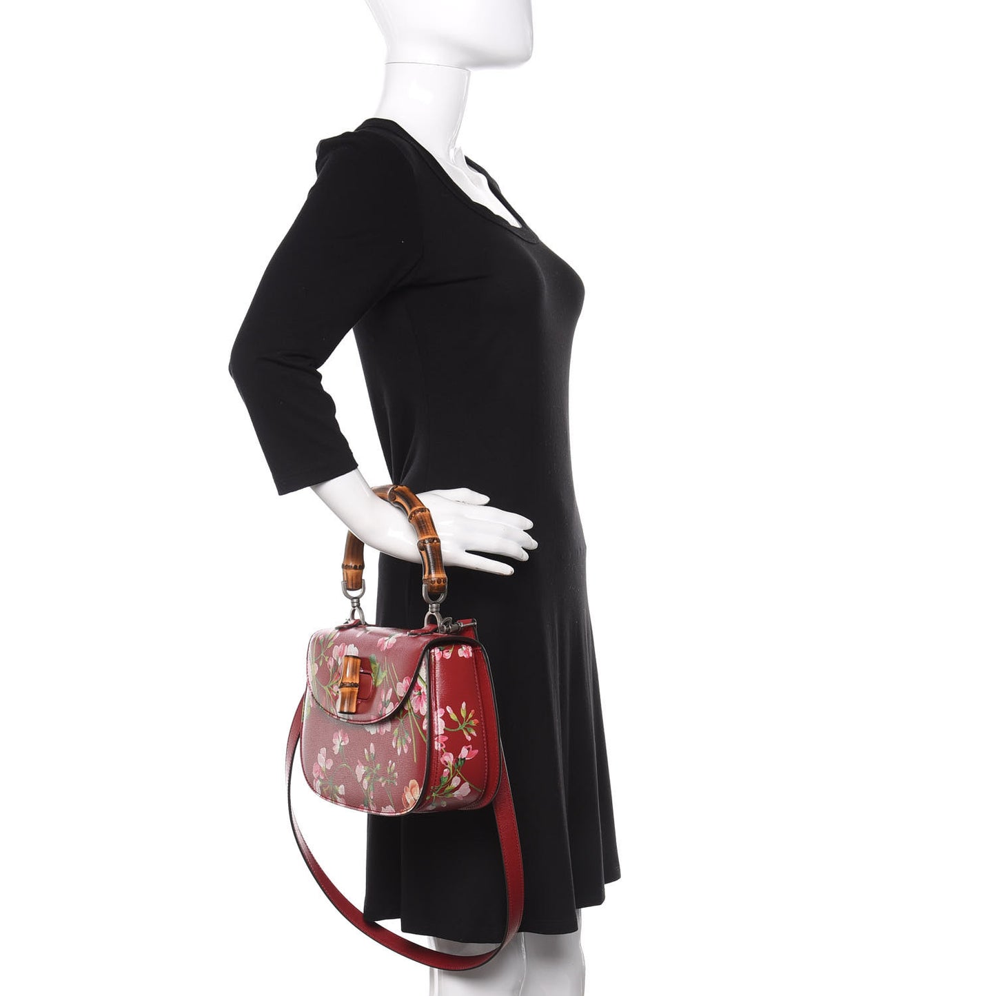Shangai Calfskin Blooms Print Small Classic Bamboo Top Handle Bag Romantic Ceries Multicolor