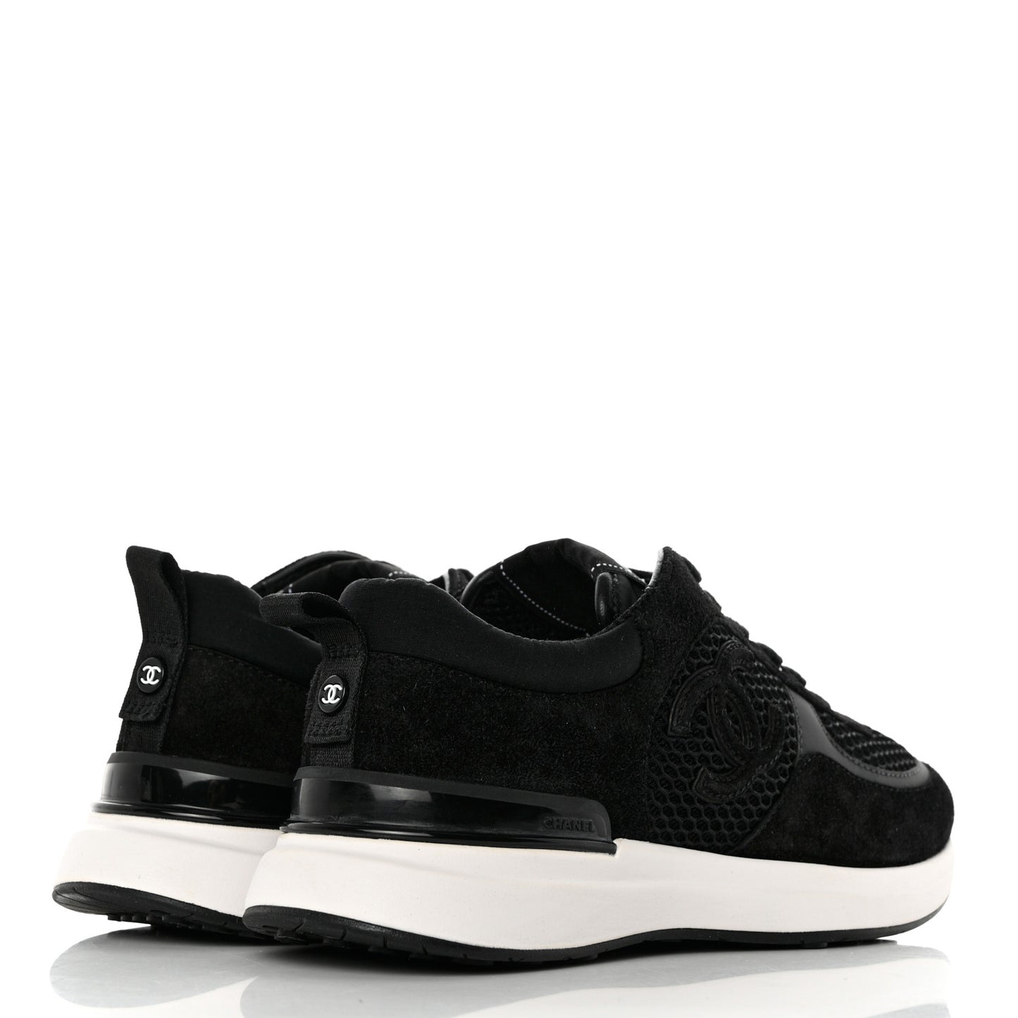 Calfskin Mesh Lycra Suede Womens Logo Sneakers 37 Black