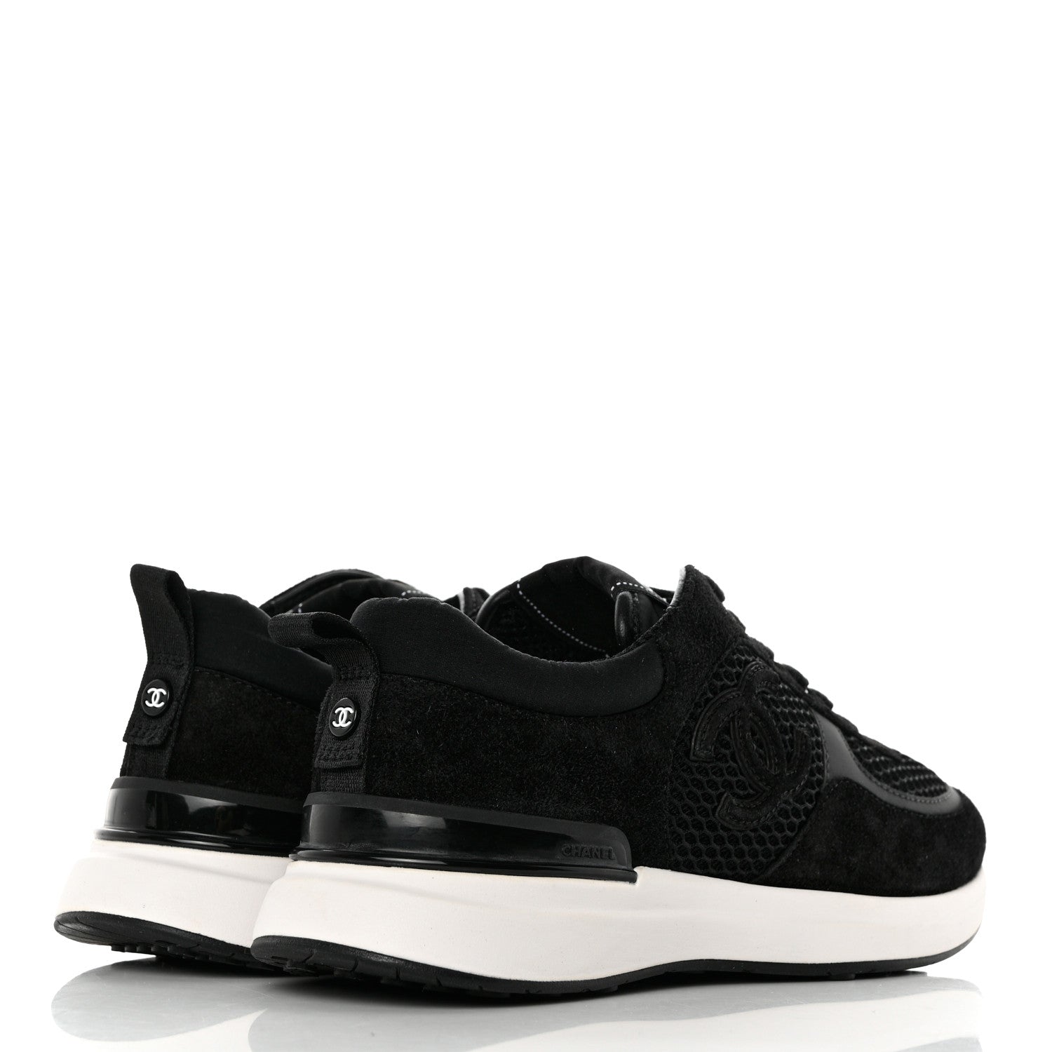 Chanel Calfskin Mesh Lycra Suede Womens Logo Sneakers 37 Black 4 of 9