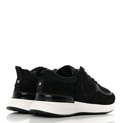 Chanel Calfskin Mesh Lycra Suede Womens Logo Sneakers 37 Black 4 of 9