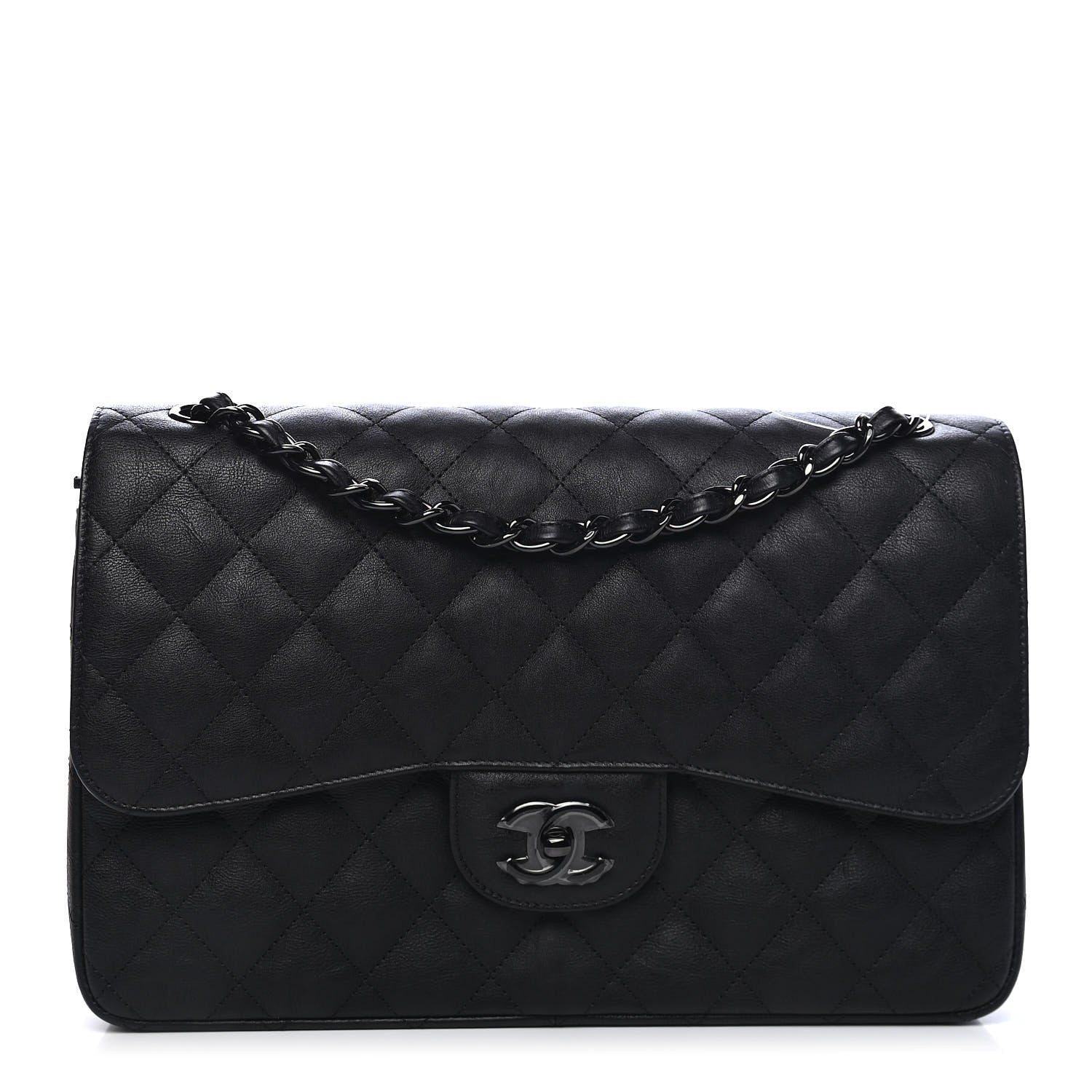 Chanel Crumpled Calfskin Quilted Jumbo Double Flap So Black 1 of 9